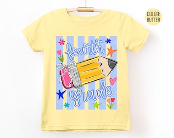 LAT Apparel Floral Pencil 4th Grade Shirt, Girls Fourth Grade Shirts