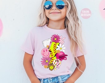 Comfort Colors Lightning Bolt Softball Shirt: Girls Youth Tee