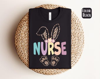 Easter Nurse Leopard Bunny T-Shirt: Nursing School Tee