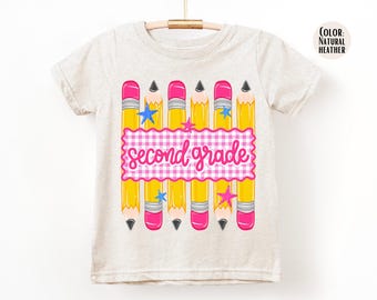 LAT Apparel Girls Pencil Second Grade Shirt, 2nd Grade Shirts, Back to School Tee