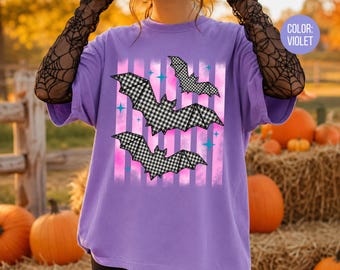 Comfort Colors Checkered Bats Shirt: Bat Halloween Shirts
