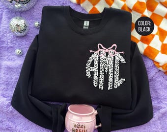 Girls' Snow Leopard Monogram Sweatshirt, White Leopard Monogrammed Sweater, Personalized Gift