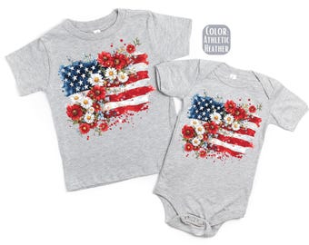 Floral American Flag Baby Bodysuit - 4th of July Outfit