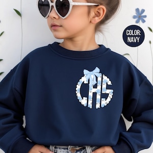 Girls Coquette Blue Victorian Monogrammed Sweatshirt - Personalized Blue Rose Monogram