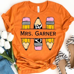 Custom Teacher Shirt: Cow Pencil Design, Personalized Teacher Tee