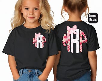Girls Pink Floral Monogram Shirt - Personalized Kids Tee