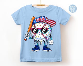 LAT Apparel Boys 4th of July Baseball Shirt, Kids Baseball Shirts