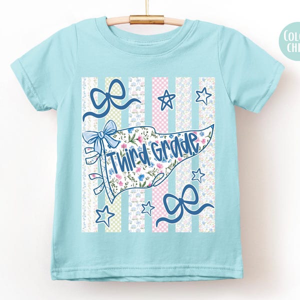 LAT Apparel Girls Pennant Flag 3rd Grade Shirt, Kids Third Grade Shirts