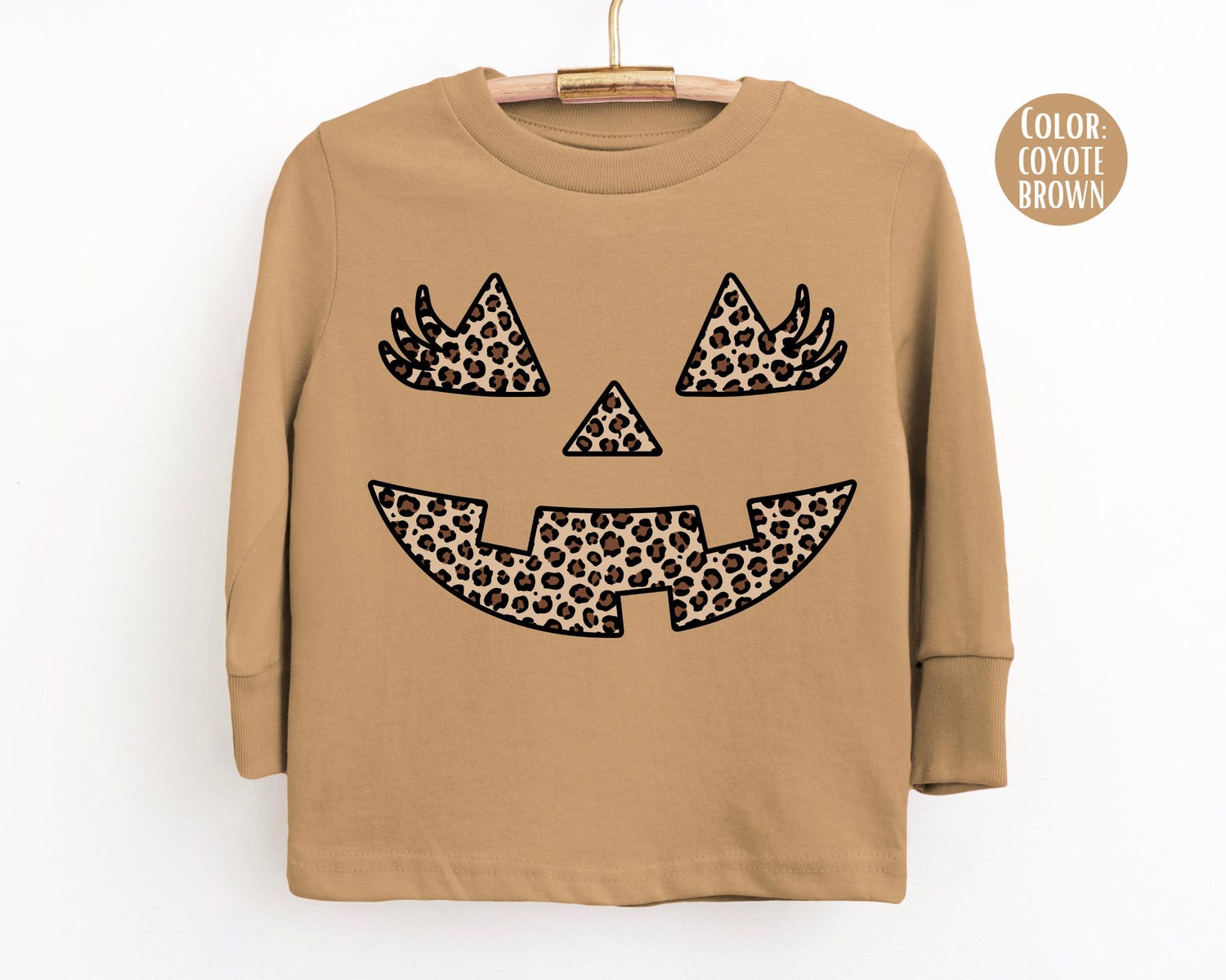 Kids Leopard Pumpkin Face Long Sleeve Shirt, Girls Halloween Shirts