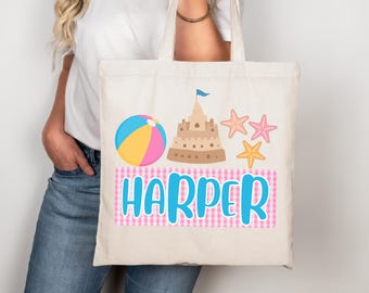Custom Name Beach Tote Bag: Personalized Cotton Gift
