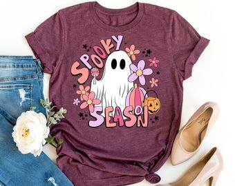 Spooky Season Ghost T-Shirt, Halloween Costume, Fall Shirt, Women's Costume