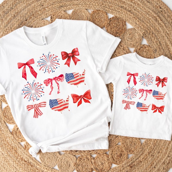 American Fireworks and Bows Shirts, Mom Daughter 4th of July Tees, Mommy and me Outfits, Matching 4th of July, America