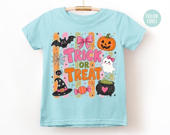 LAT Apparel Kids Trick or Treat Shirt, Girls Halloween Shirts
