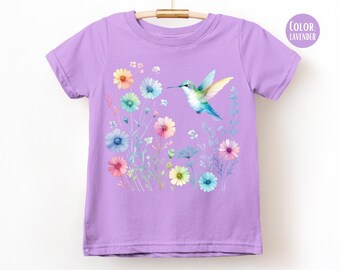 LAT Apparel Girls Floral Hummingbird Shirt, Hummingbird Shirts