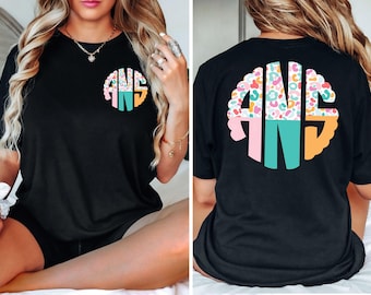 Camiseta con monograma estampado de leopardo en tonos pastel - Camiseta con inicial personalizada