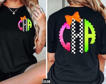 Neon Checkered Monogrammed T-shirt - Personalized Retro Tee