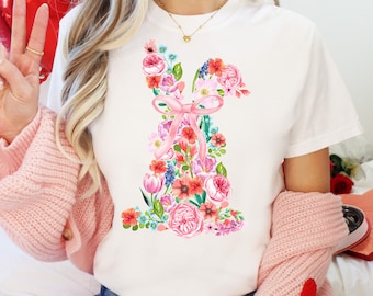 Comfort Colors Floral Bunny Shirt: Easter T-Shirt