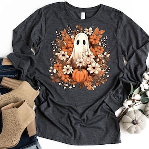 Ghost Flowers Long Sleeve Shirt: Spooky Halloween Fall Shirt