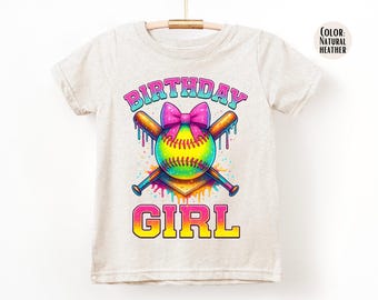 LAT Apparel Girls Softball Birthday Shirt, Kids Soft ball Tee, Birthday Girl