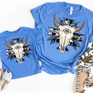 Western Aztec Bull Skull Mama & Mini Matching Shirts