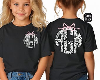 Girls White Leopard Print Monogram Shirt - Personalized Kids Tee