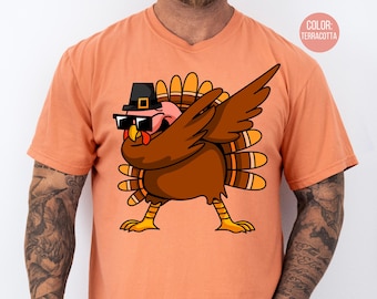 Comfort Colors Funny Dabbing Turkey Shirt, Thanksgiving Shirts for Men, Fall Dad T-shirt