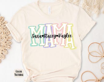 Custom Kids Names Mama Shirt, Pastel Mom Tee, Mother's Day Gift