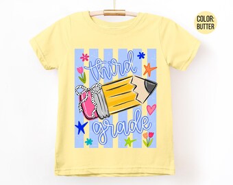LAT Apparel Floral Pencil 3rd Grade Shirt, Girls Third Grade Shirts