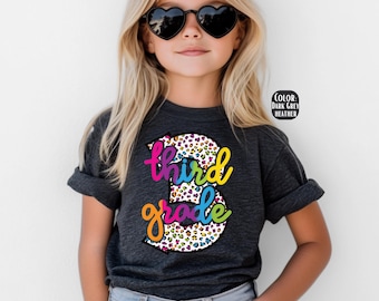 Girls Third Grade Shirt: Rainbow Leopard Back to School Tee