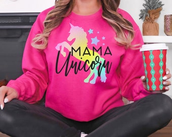 Mama Unicorn Sweatshirt: Hot Pink Mom Life Shirt