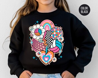 Retro Girls Volleyball Sweatshirt: Colorful Volleyball Sweatshirts for Kids