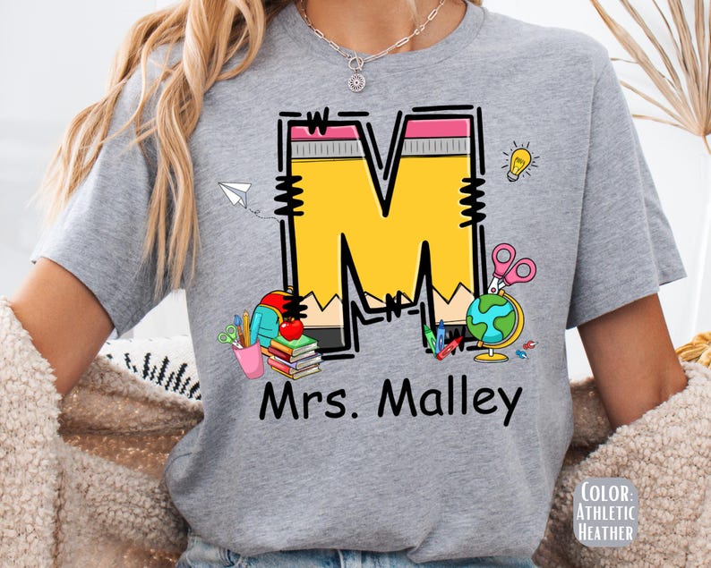 Custom Teacher Name Shirt: Alphabet Pencil Tee immagine 2