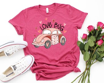 Love Bug Valentine's Day Shirt: Heart Car Graphic Tee