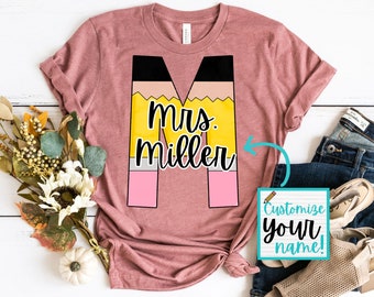 Custom Name Pencil Teacher Shirt: Personalized School Tee
