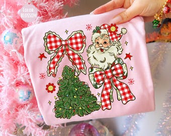 Comfort Colors Red Plaid Santa Shirt, Matching Christmas Shirts, Kids Santa Claus Clothing