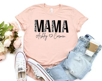 Custom Cow Print Mama Shirt with Kids Names, Mother's Day Gift