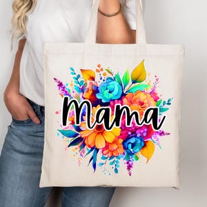 Floral Mama Cotton Tote Bag: Custom Name Gift