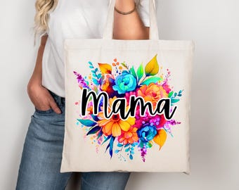 Floral Mama Cotton Tote Bag: Custom Name Gift