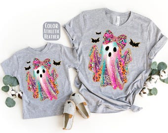 Matching Leopard Ghost Halloween Shirts: Mommy and Me Coquette Outfit