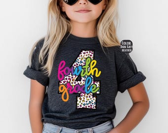 Kids Rainbow Leopard 4th Grade Shirt: First Day of School Tee