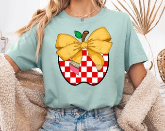 Checkered Apple Teacher Shirt: Coquette Field Trip Tee