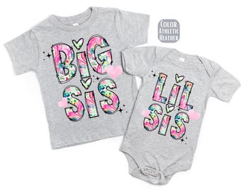 Pink Floral Big Sis Lil Sis Matching Shirt Set