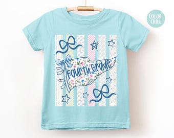 LAT Apparel Girls Pennant Flag 4th Grade Shirt, Kids Fourth Grade Shirts