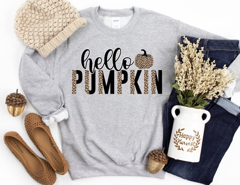 Hello Pumpkin Sweatshirt //  Fall Sweatshirt // Pumpkin Sweatshirt // Fall Time Sweatshirt // Fall Shirt // Leopard Pumpkin Sweatshirt 