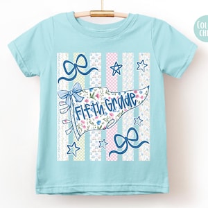 LAT Apparel Girls Pennant Flag 5th Grade Shirt, Kids Fifth Grade Shirts