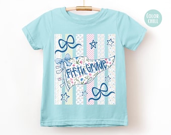 LAT Apparel Girls Pennant Flag 5th Grade Shirt, Kids Fifth Grade Shirts
