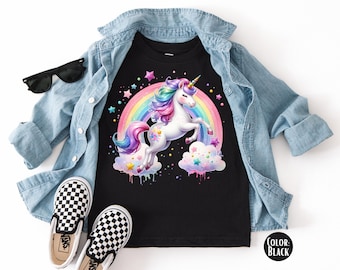 Girls Rainbow Unicorn Tee: Kids Unicorn Gift