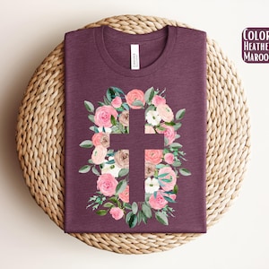 Floral Cross Easter Shirt: Jesus He Is Risen Tee