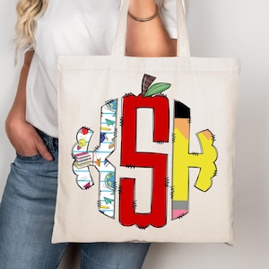 Teacher Monogrammed Tote Bag, Monogram Teacher Tote Bag, Teacher Tote Bag, Gift for Teacher, Personalized Teacher Gift, Teacher Gift Bag