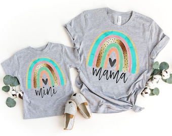 Mama and Mini Watercolor Rainbow Shirt: Matching Mother Daughter Tees